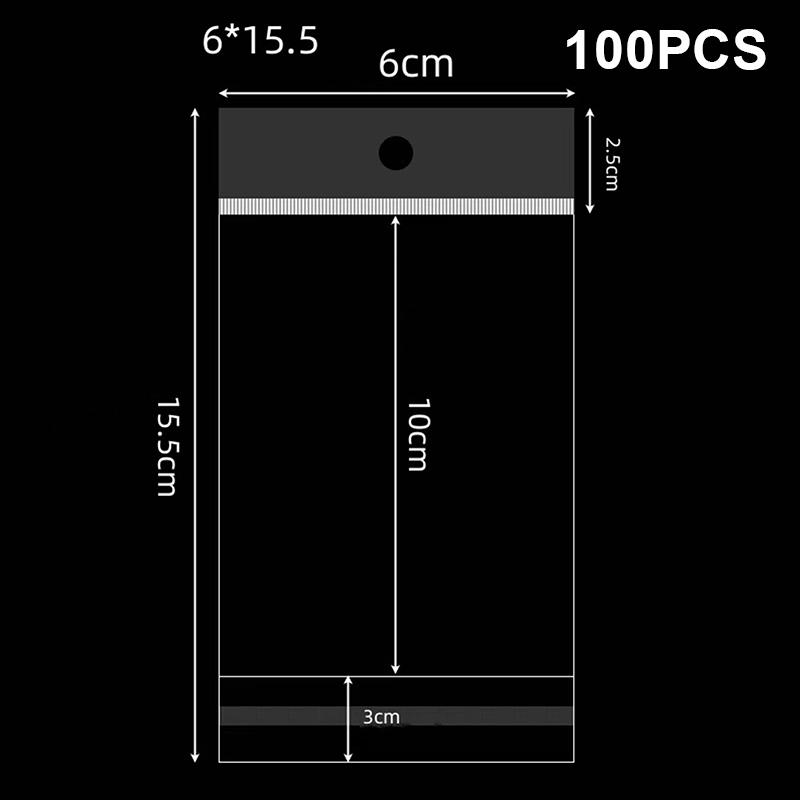 100 шт. Прозрачный самоклеящийся упаковочный пакет Пластиковые подвесные пакеты OPP Запайка Подарочные пакеты для демонстрации ювелирных изделий Розничная упаковка