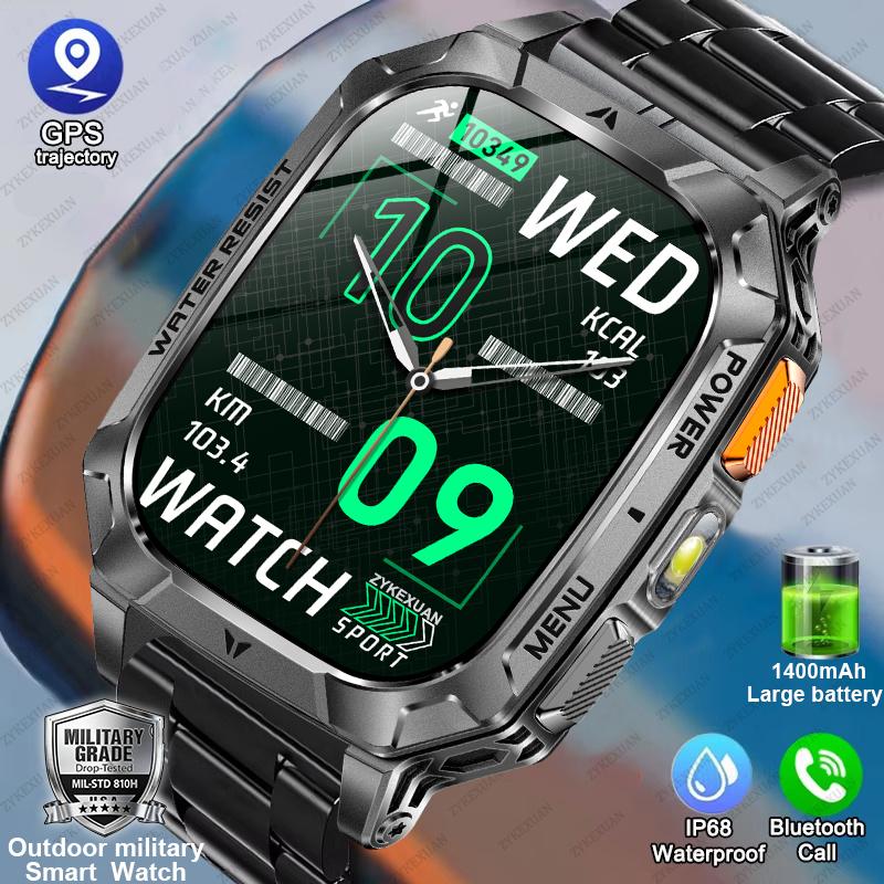 Военные уличные умные часы Фитнес-часы Мужские 2,01-дюймовый AMOLED-экран Аккумулятор 1400 мАч Фонарик HD-звонки Водонепроницаемые умные часы