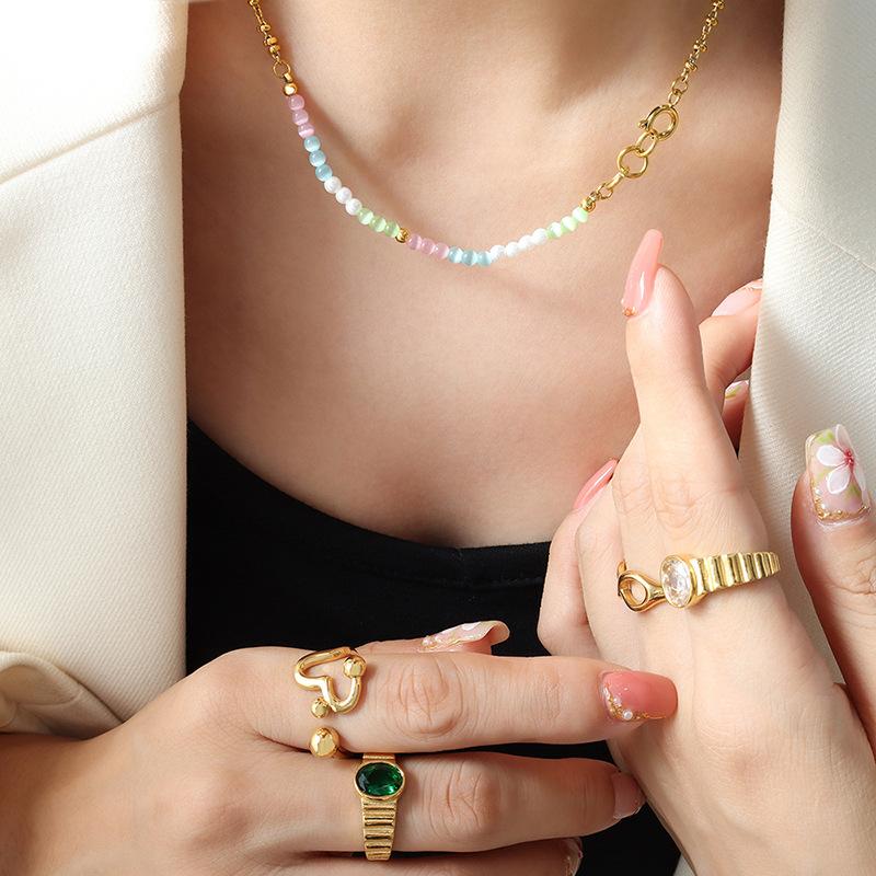 Новые аксессуары Ожерелье из искусственного жемчуга и опала в стиле бохо, ювелирные изделия из титановой стали с золотым покрытием