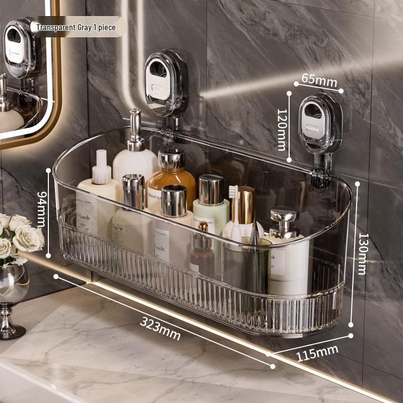 Роскошная настенная полка для хранения на присосках - Не требует сверления, Прочный пластиковый органайзер для душевых принадлежностей, косметики и туалетных принадлежностей