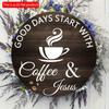 2D Flat 20*20cm 1pc Good Days Stay With Coffee&Jesus Rustic Decor for Coffee Bar, Coffee Theme Good Quality Wooden Round Plaque, Suitable for Living