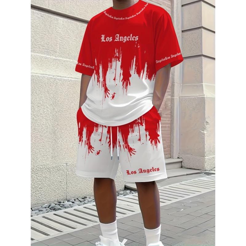 Комплект из 2 предметов: новая повседневная мужская футболка с коротким рукавом и шорты с принтом в виде букв