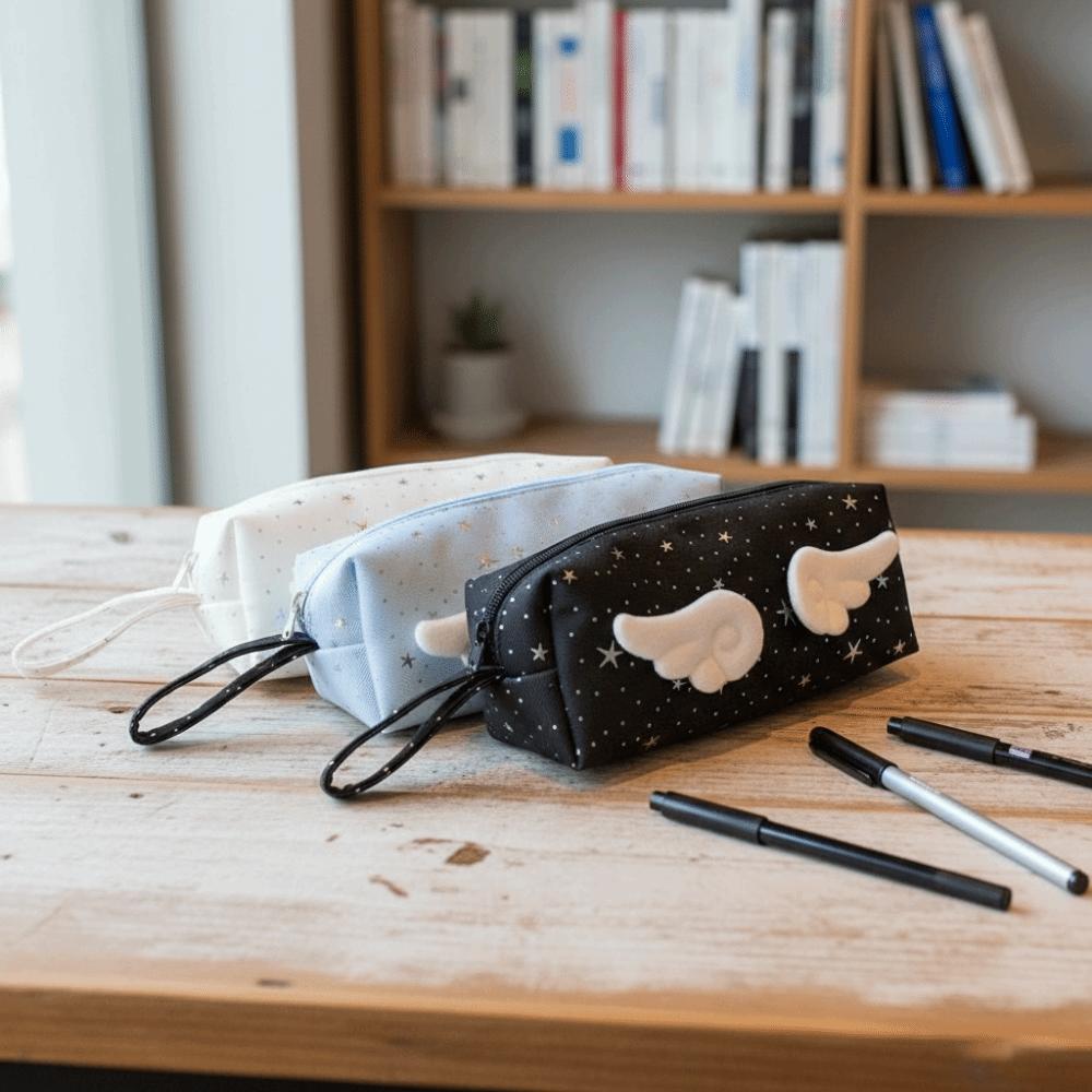 Y2k Wings Star Dots Pencil Case Print Cloth Stationery Bag Cosmetic Bag Pencil Pouch Student