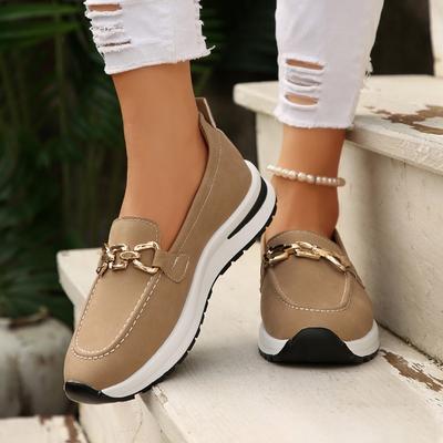 Модная обувь большого размера, женская осенняя новинка, с круглым носком, с глубоким вырезом, с металлической цепочкой, на плоской платформе, повседневные лоферы с нескользящей подошвой