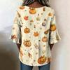 Women's Casual V-Neck Ruffle Sleeve Loose Fit Blouse with Halloween All-Over Print