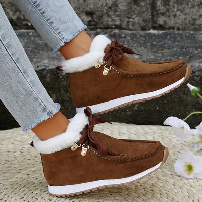 Зимние теплые ботинки для снега, уличные короткие хлопковые туфли на танкетке для женщин, классические ботильоны на шнуровке из бархата для женщин