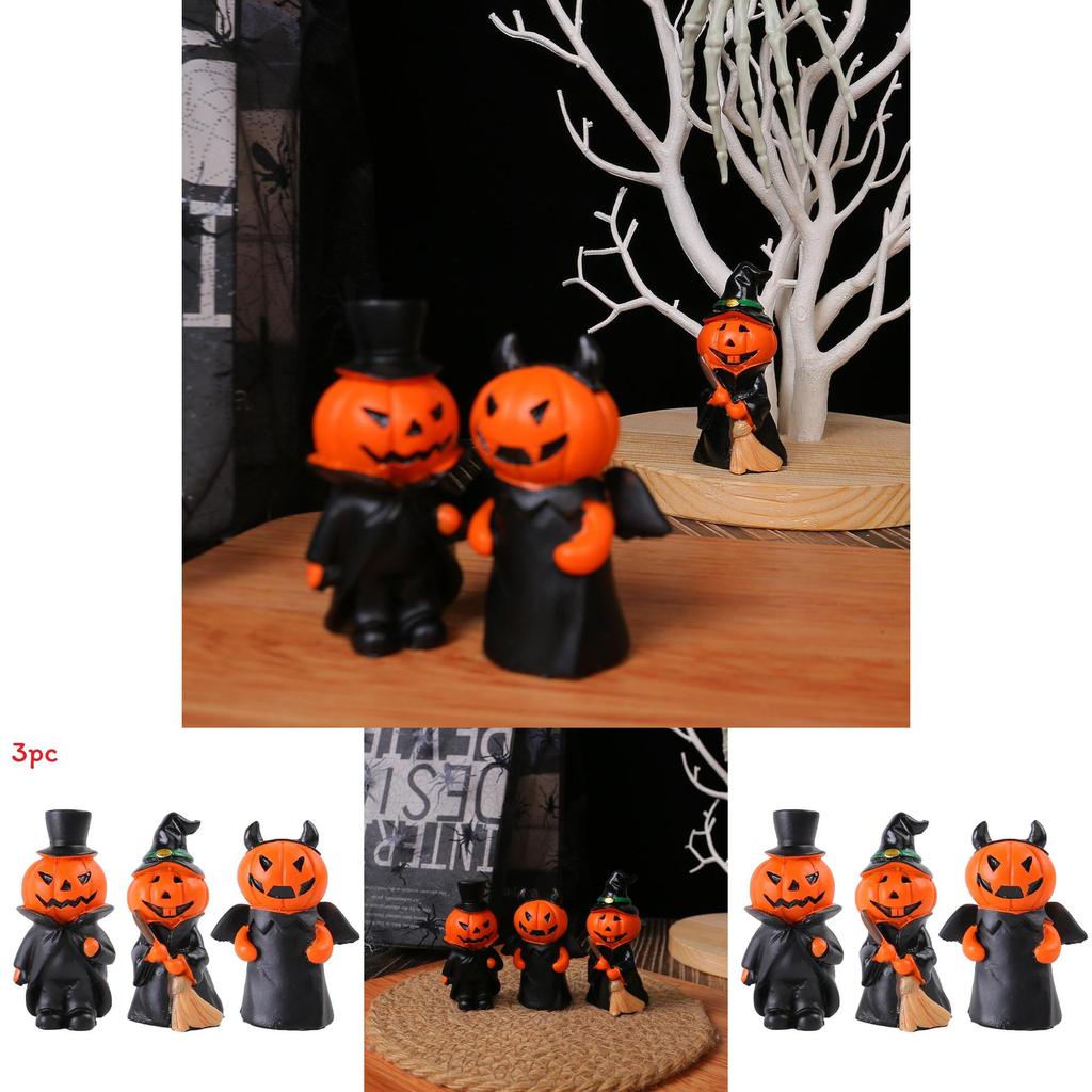Halloween Mini Pumpkin Demon Figure Set With Resin Craft For Home Party Decor