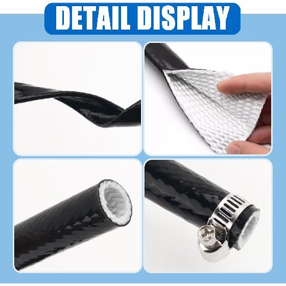5Ft 3/8" ID Fuel Line Heat Shield Sleeve,Heat Resistant Wire Heats Shield with 3PCS Stainless Steel Clips,Heats Sleeve Automotive for Automotive