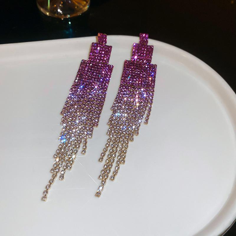 Silver needle zircon geometric fringed earrings light luxury high-end autumn and winter earrings women's new popular earrings