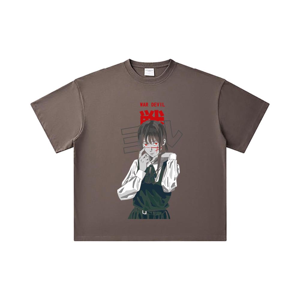 260 GSM Double Yarn 32 Count 100% Cotton Chainsaw Man V58 War Devil Print Unisex Heavy Cotton T Shirt
