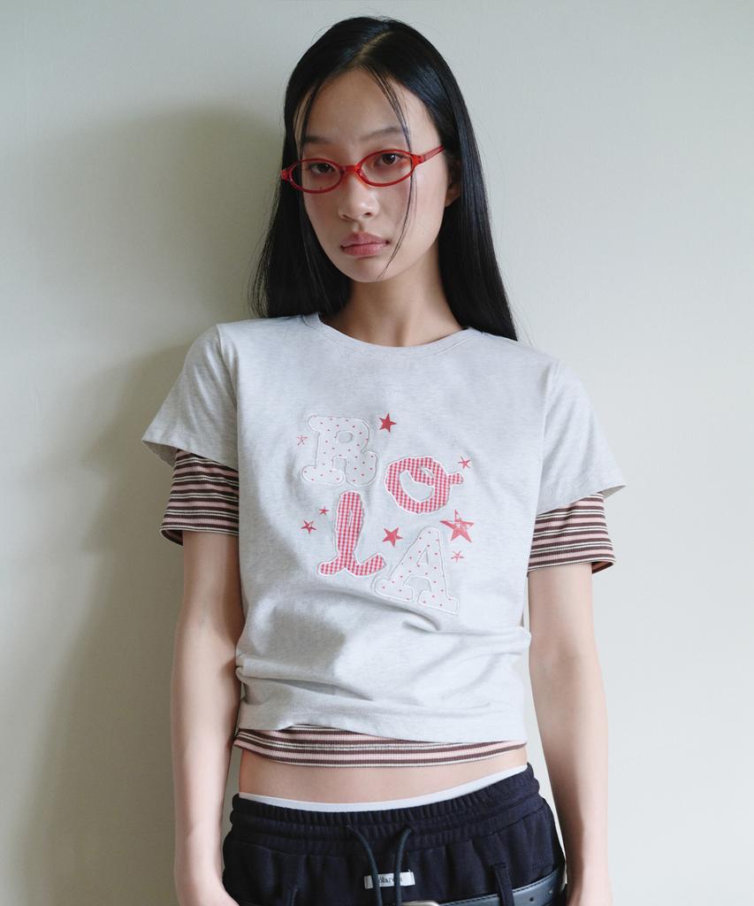 ROLAROLA Rola Lettering Patchwork T-Shirt Melange White