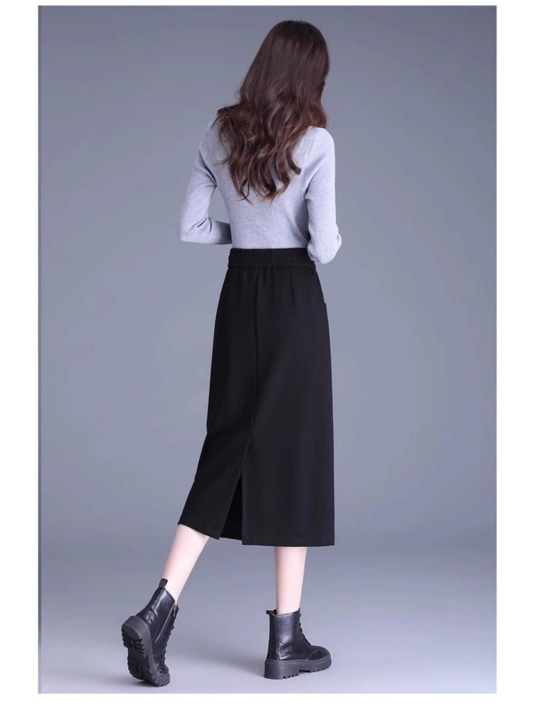 Юбка-карандаш миди большого размера с разрезом для осени/зимы - Доступна с подкладкой или без