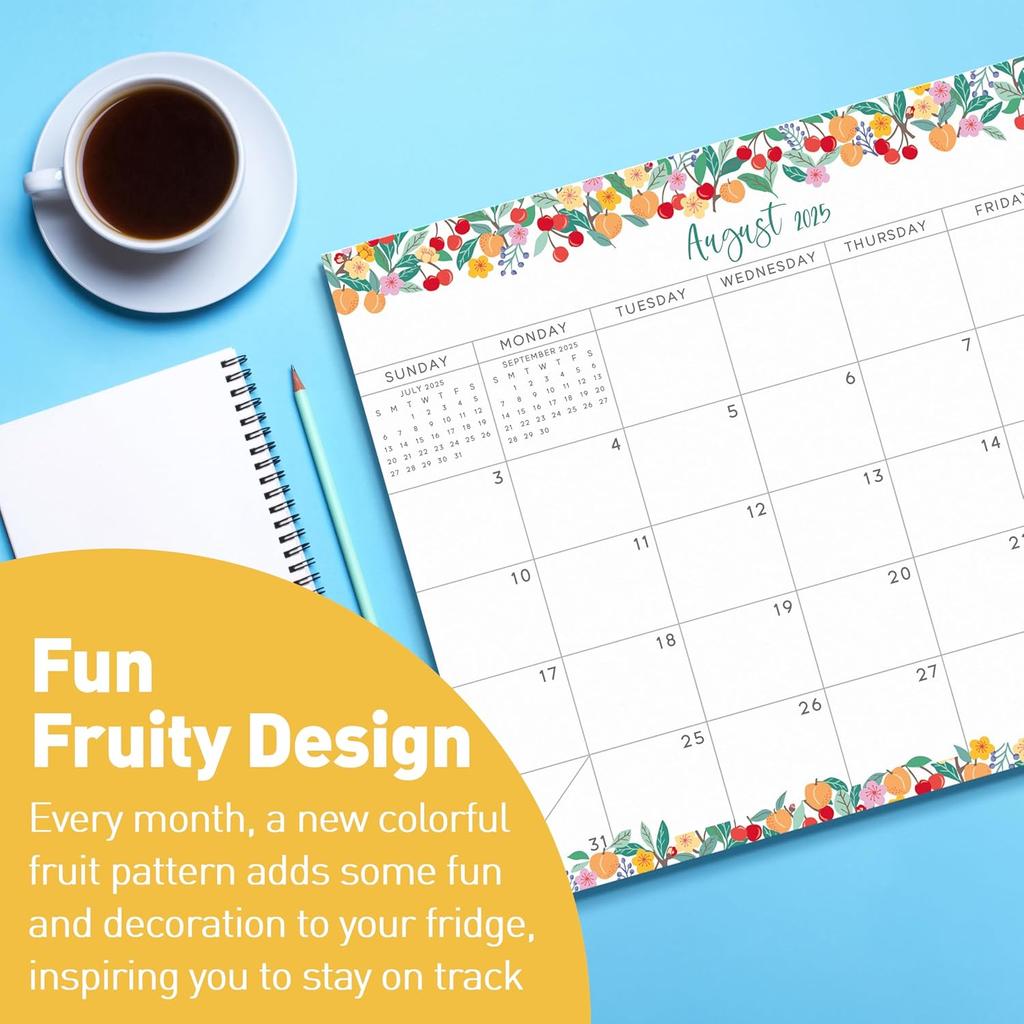 S&O Fruity Magnetic Fridge Calendar from July 2025-Dec 2026 - Tear-Off Refrigerator Calendar to Track Events & Appointments - 18 Month Magnetic