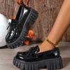 Chunky Platform Wedges Women Shoes Spring Chain Decoration Slip On Casual Shoes Woman Soft Sole Patent Leather Loafers 42