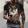 Fun Animal Owl 3D Print Summer Men's Round Neck T-shirts Casual Short Sleeve Oversized Fashion  T-shirts