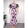 Плюс Размер Женщин Новая Мода Печати Пышные Рукава Длинная Юбка Платье