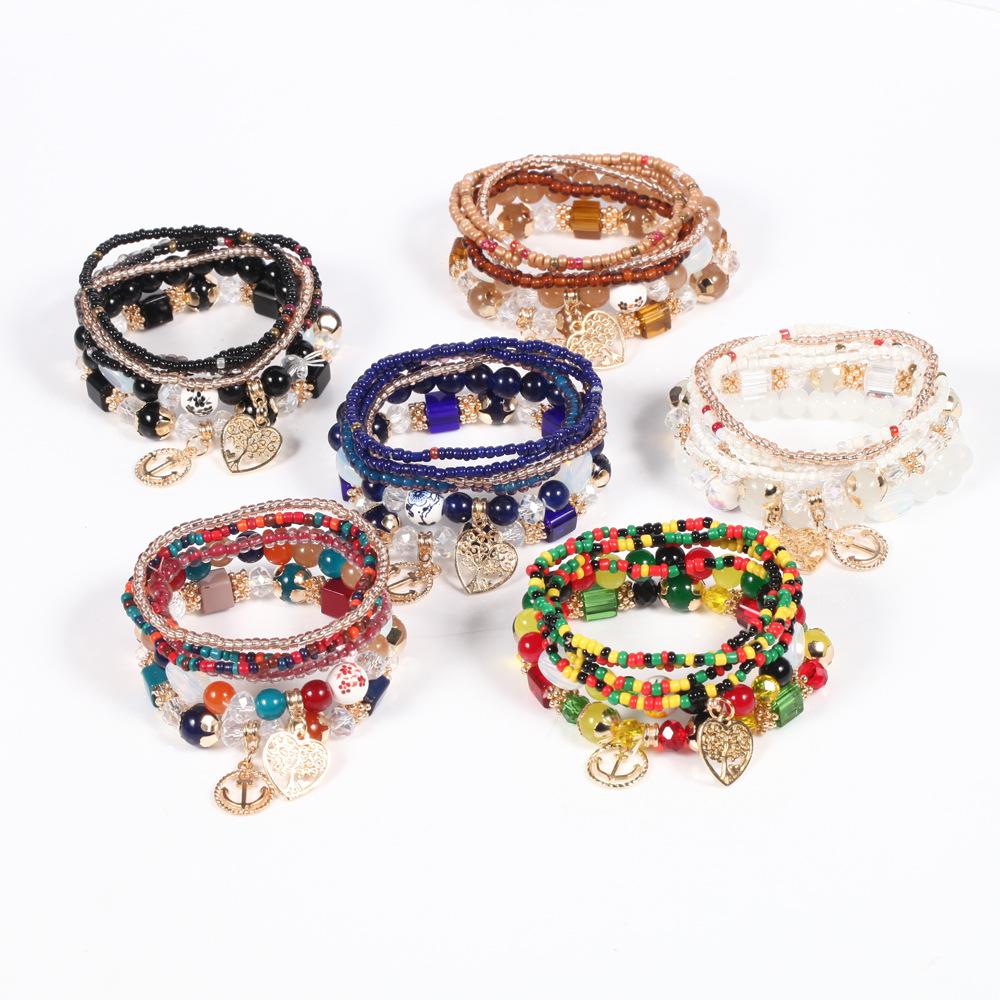 Bohemian Bracelets for Women, 6 Pack Romantic Charm Beaded Stretch Bracelets, Fashion Ceramic Bead Jewelry Set Gifts for Girls