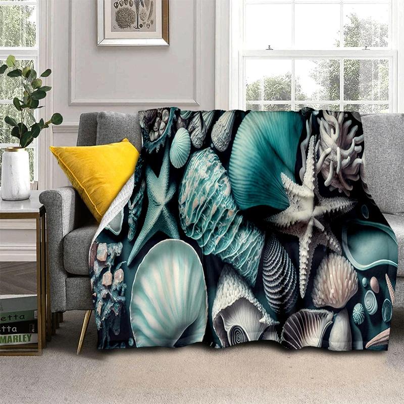 3D Морская звезда Пляжная ракушка Морская звезда Песок Плед, Мягкий плед для дома Спальни Кровати Дивана Пикника Путешествия Офиса Покрывало Детский Подарок