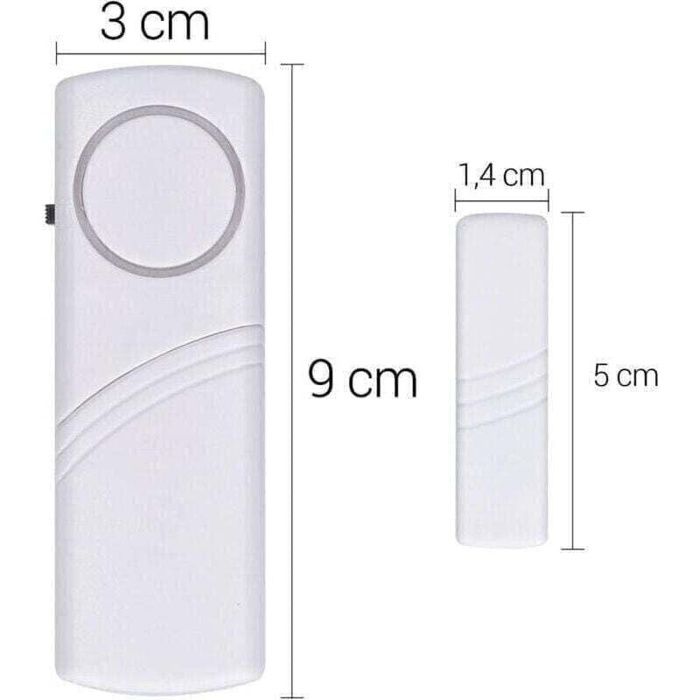 Lot 4 alarmes sans fil magnétiques 100 dB pour portes et fenêtres - blanc, 4 détecteurs + 8 piles AAA