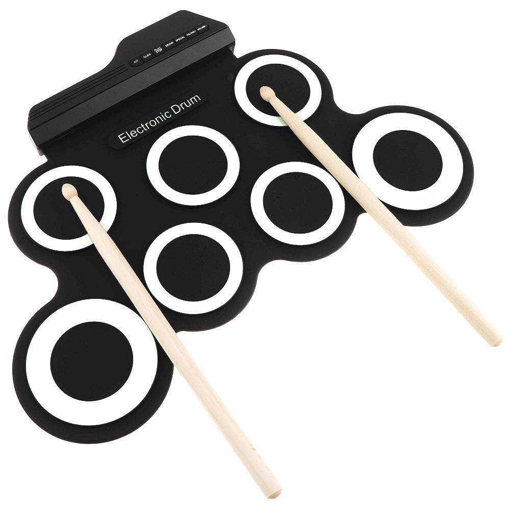 Электронный цифровой USB-набор из 7 пэдов в рулонах, силиконовая электрическая барабанная установка с барабанными палочками и сустейн-педалью