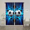 2pcs Soccer-Themed Curtains - Vibrant Blue & Black Design with Football & Lightning Bolt Patterns, Machine Washable Polyester,