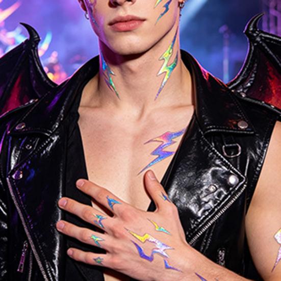 jijijing 5 Sheets Holographic Lightning Tattoos, Waterproof Flash Temporary Stickers, Full Color Body Art for Festival Party