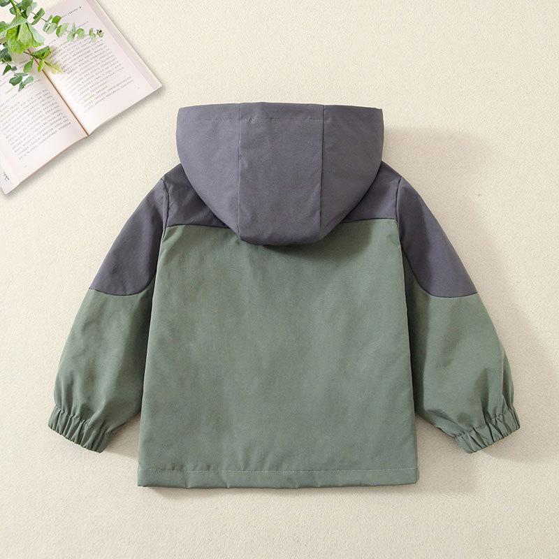Kids' Color Block Hooded Windbreaker - Spring/Autumn 2026 Boys' Long Sleeve Jacket
