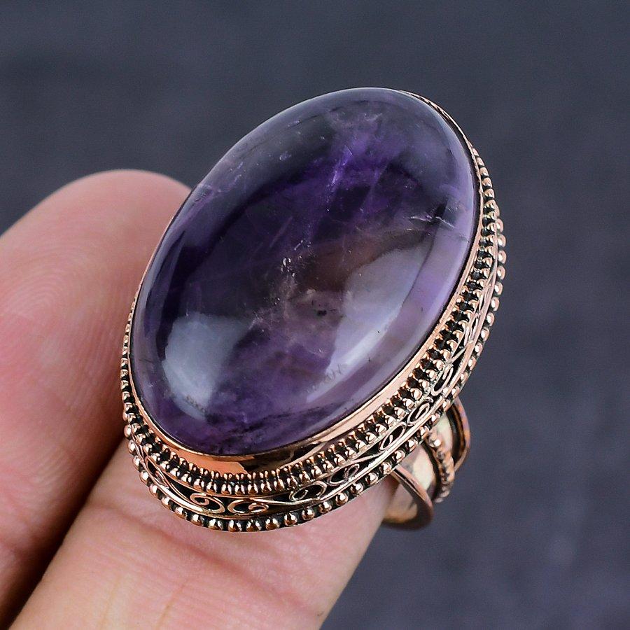 Шалфей Аметист Ручной работы Медное Ювелирное Кольцо Размер 8.5 j5G53