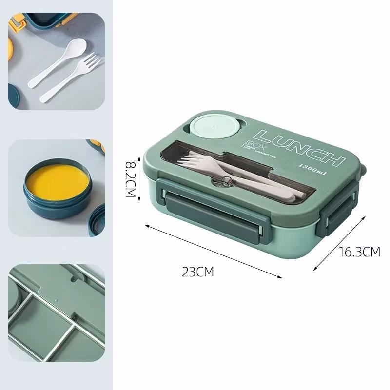 Student Lunch Box Double-layer Portable Compartment with Lids Leak-Proof Microwave Food Storage Carrying Handle Bento Boxes