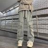 Autumn and Winter New Japanese Overalls Jeans Men and Women American Retro High Street Micro-la Washed Wide-leg Straight Pants