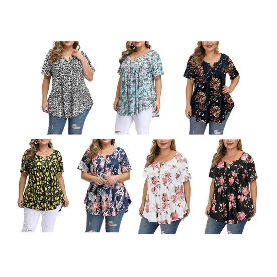 Женские топы с V-образным вырезом, коротким рукавом, туника, рубашка с пуговицами, свободный крой, повседневная пляжная блузка, повседневная одежда