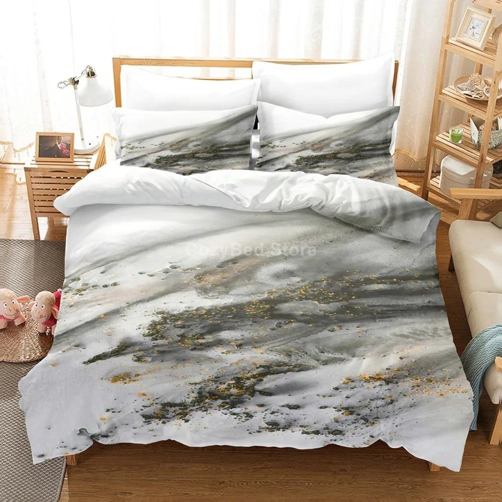 Gold White Marble Bedding Set Luxury Duvet Cover Queen King Size Soft Comforter Bed Linen for Adults