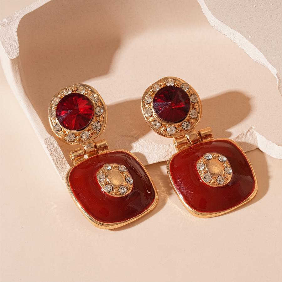 Digadagu Vintage Round Zirconia Dangle Earrings Stainless Steel Square Geometric Earrings Women New Wedding Zircon Accessories