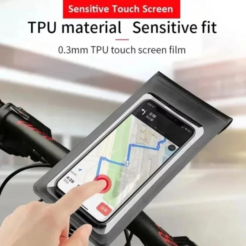 Bicycle Motorcycle Handle Installation 360° Rotation Waterproof TPU Touch Screen Phone Holder for 6.5 Inch Smartphone Bike Mount