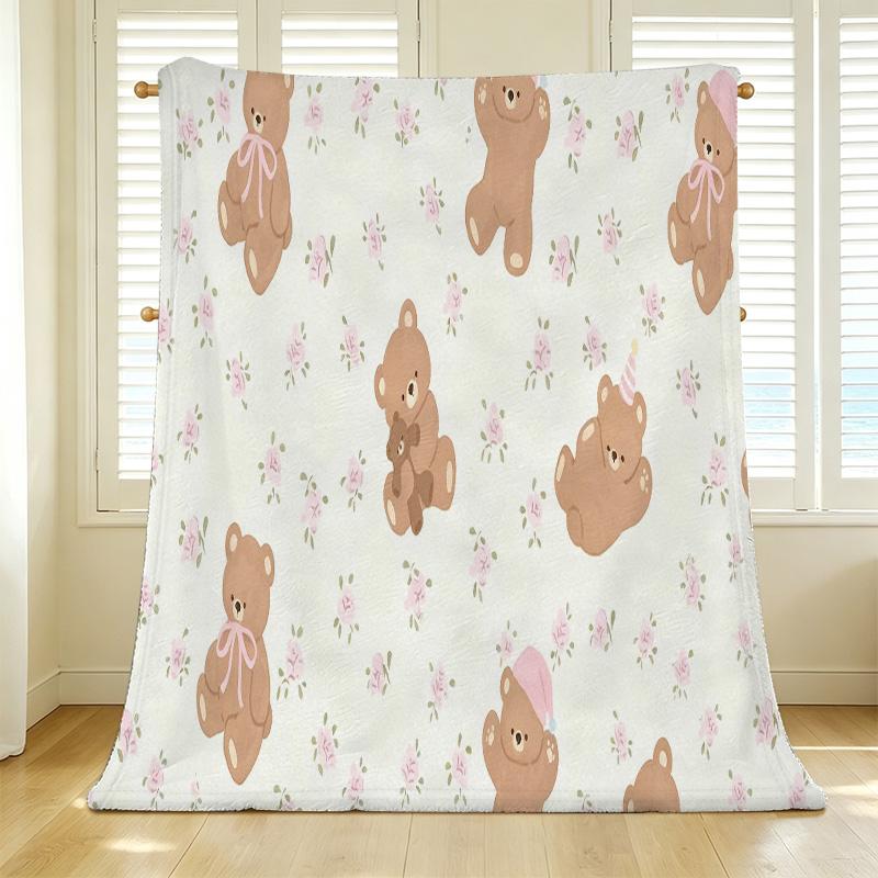 Cute Bear Flannel Blanket – High-Density Plush, Soft & Cozy Throw, Perfect for Home, Couch, Car, & Christmas/Halloween Air Conditioner Needs