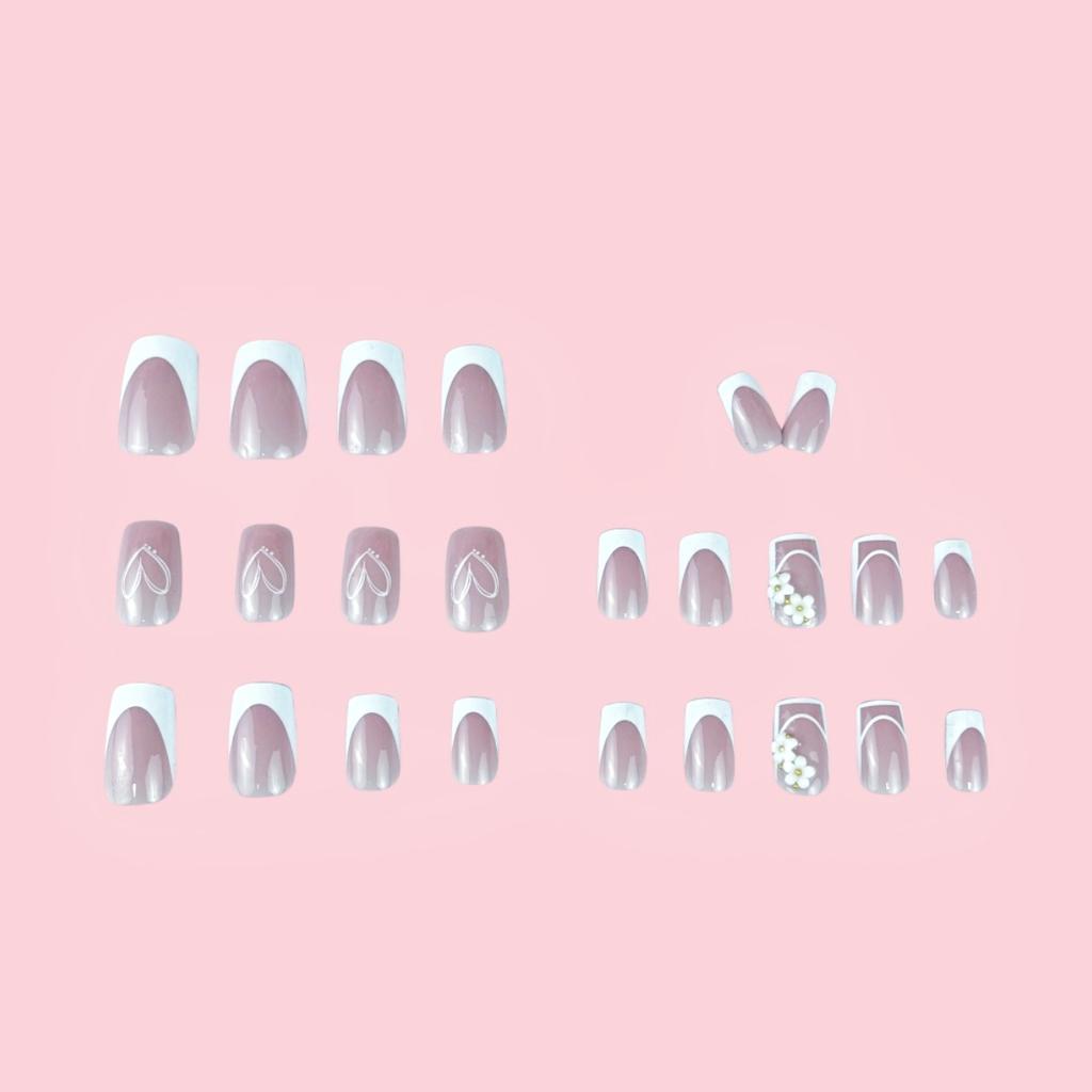 Short European Square Manicure Wearing White French Ins Small Clear Fresh Air Small Flower Love Valentine'S Day Sticker White