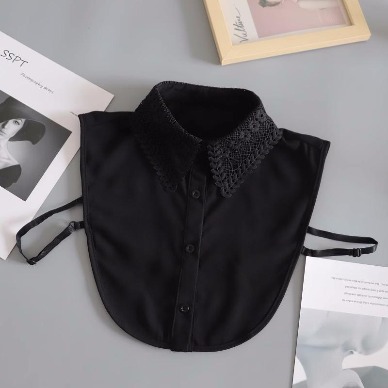 White Chiffon Fake Collars Woman Vintage Half Shirt False Collar Woman Embroidery Detachable Lapel Collar Faux Col Accessories