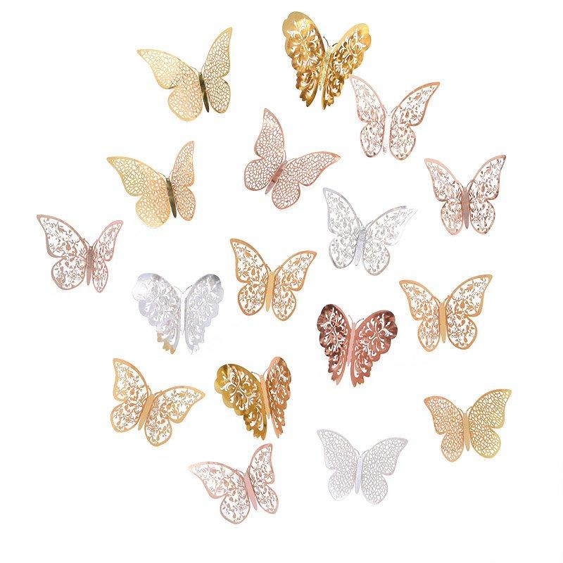 Topper Gold 3D Baking Dessert Decor For Wedding Party Happy Birthday Cake 12Pcs Artificial Butterfly Butterflies Cupcake Toppers