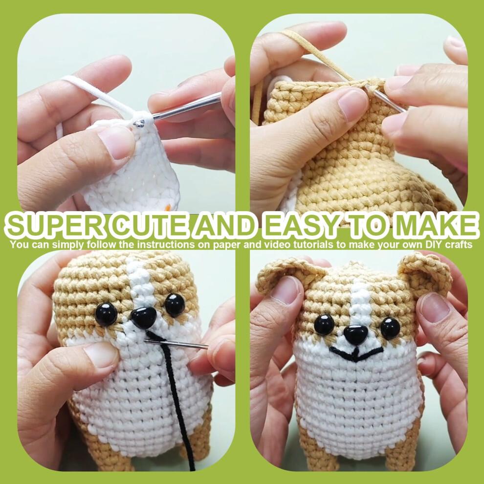 Corgi Crochet Kit for Adults – Beginner Starter Set with Yarn, Hook, Stuffing, Safety Eyes, Instructions | DIY Knitted Animal Doll Craft Gift