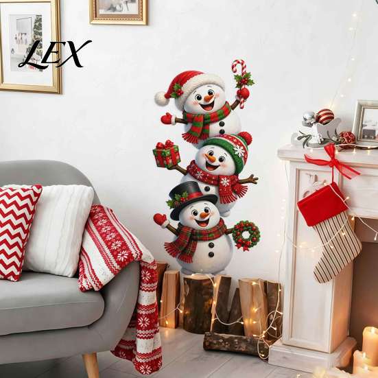 Christmas Party Atmosphere Props 3D Wall Stickers, Self?Adhesive PVC Decals, Reindeer Santa Removable Stickers Gingerbread Snowman Xmas Decor