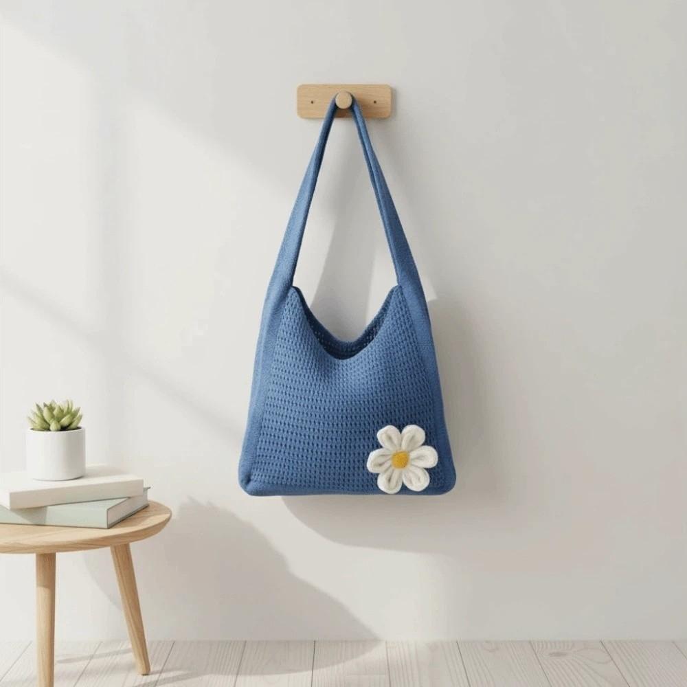 Sweet Knitted Tote Bag Breathable Seaside Vacation Handbag Trendy Crochet Shoulder Bag  Female