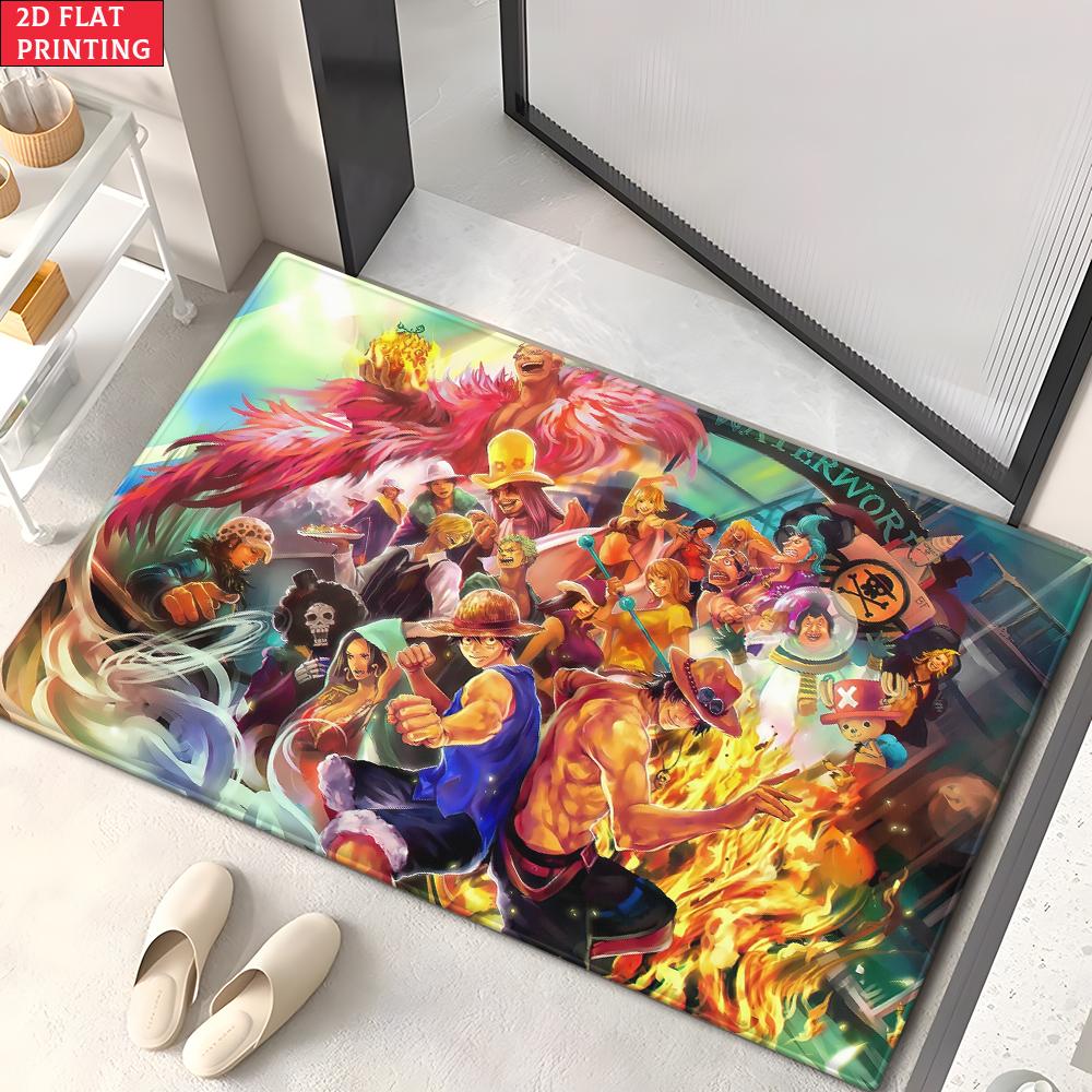 Anime Pirate Crew Treasure Doormat, Cartoon Character Non-slip Floor Mat, Decorative Entrance Rug for Home Living Room Bedroom