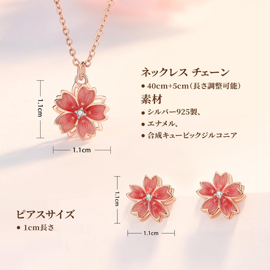 Present Necklace Earrings Flower Gift Set 18K Gold Metal Allergy Friendly Cherry Blossom Motif Popular Presents for Women On White Wedding [Silver