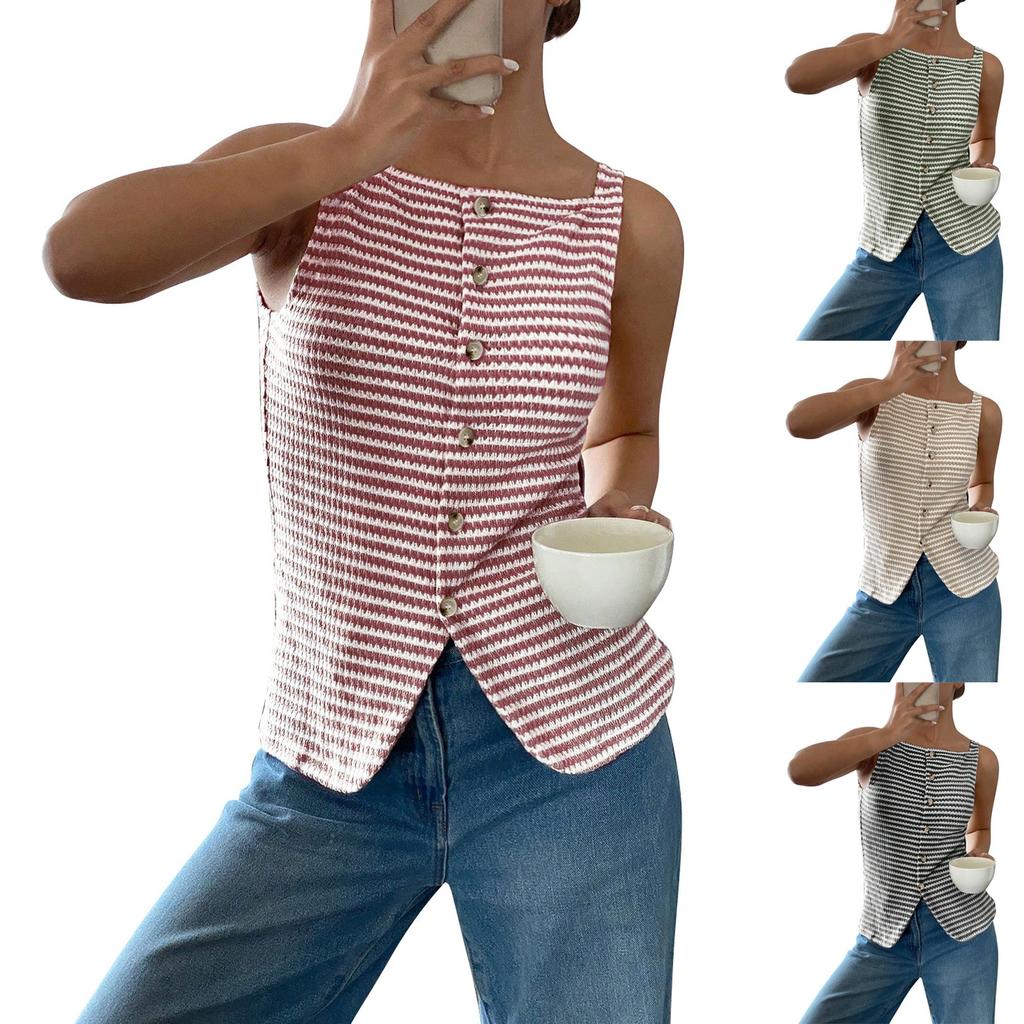 Женская повседневная футболка без рукавов на пуговицах