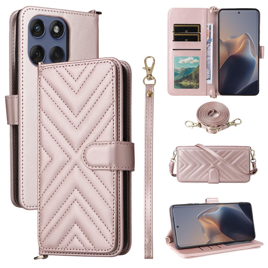 For Motorola Edge 60 5G/60 Fusion 5G Stand Wallet Case with Shoulder/Wrist Strap Leather Phone Cover