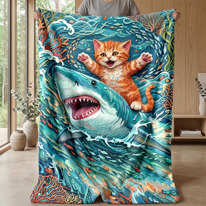 Night Cats in Moonlight Theme blanket Lightweight Warm Flannel Blanket Decorative Throw Blanket for Home Decoration