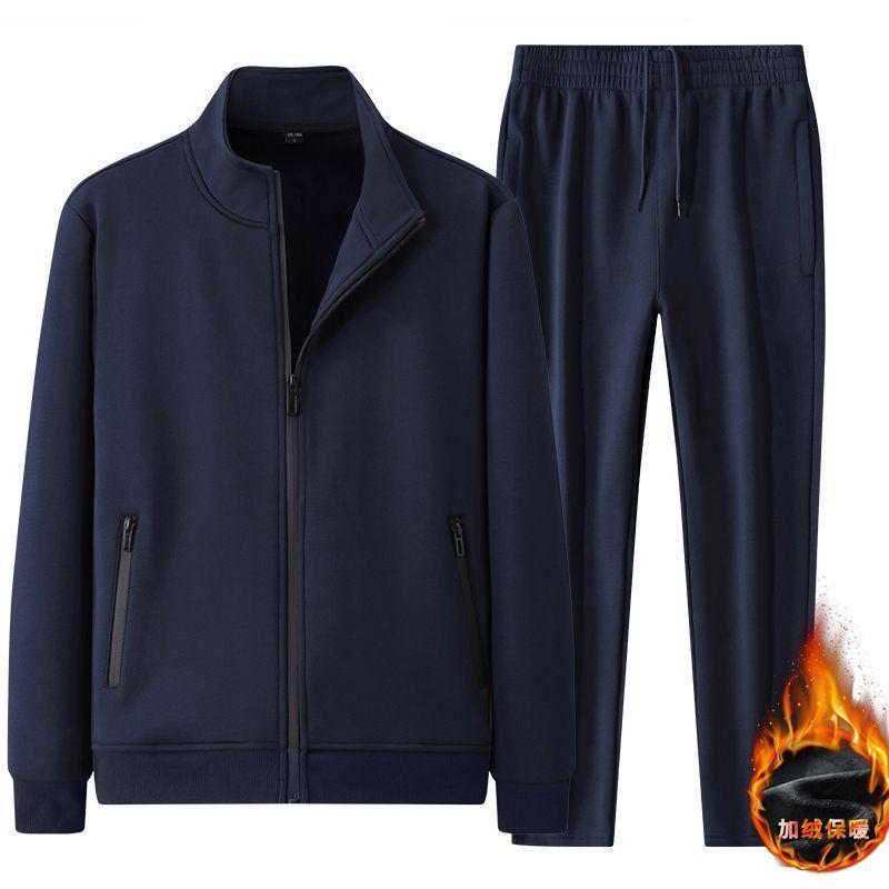 Mens Cotton Tracksuit Casual Loose Fit Elderly Running Sports Suit