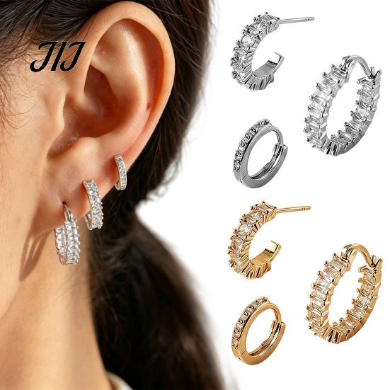 Fashionable Zircon Circle Hoops 3Pcs Elegant Zirconia Full Stud Earrings Set, Comfortable Piercing Hoop Earring, Hypoallergenic Copper Jewelry Gift