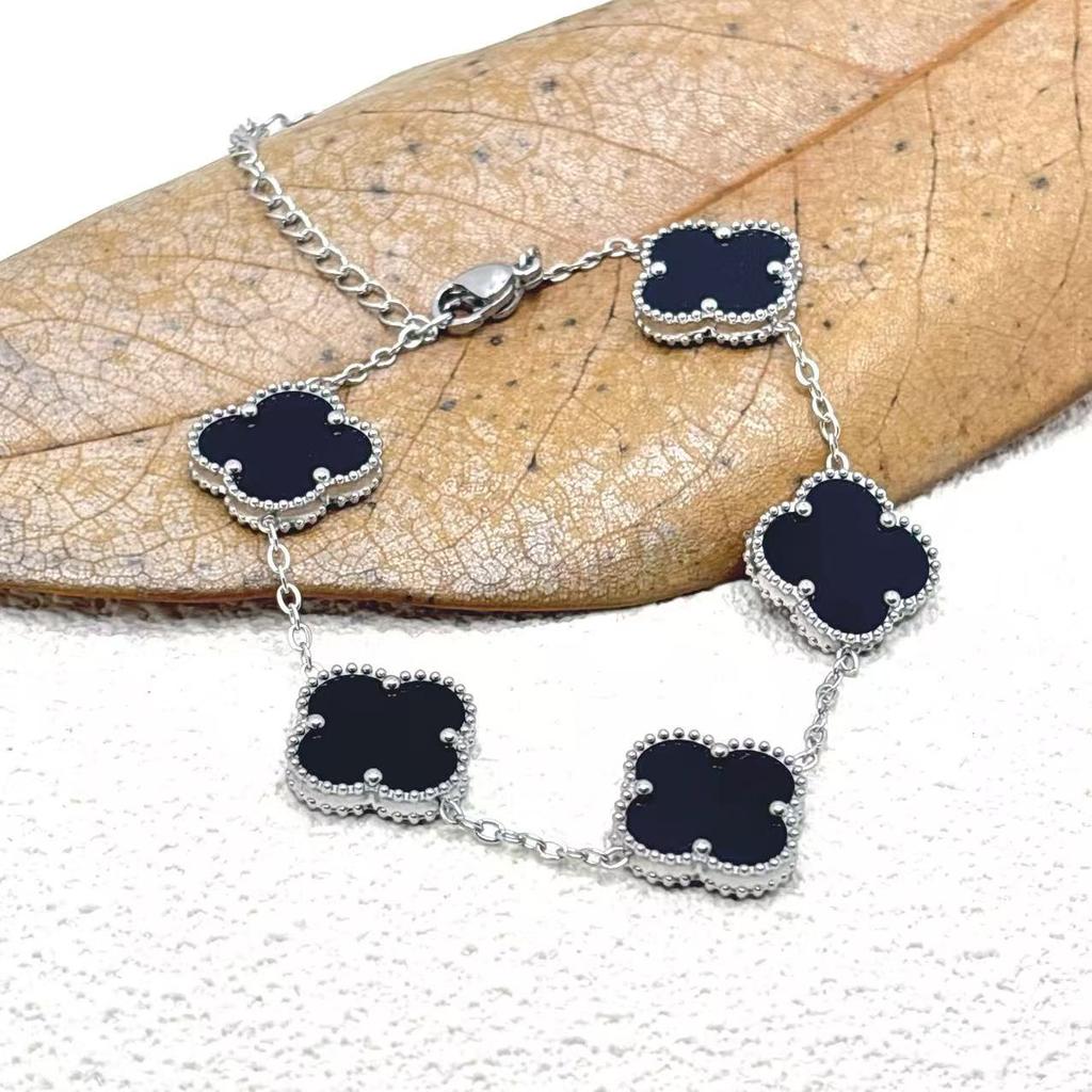 15Mm Four-Leaf Clover Five Flowers Bracelet High-Grade Titanium Steel Bracelet Fashionable Versatile Lucky Four-Leaf Clover Jewellery