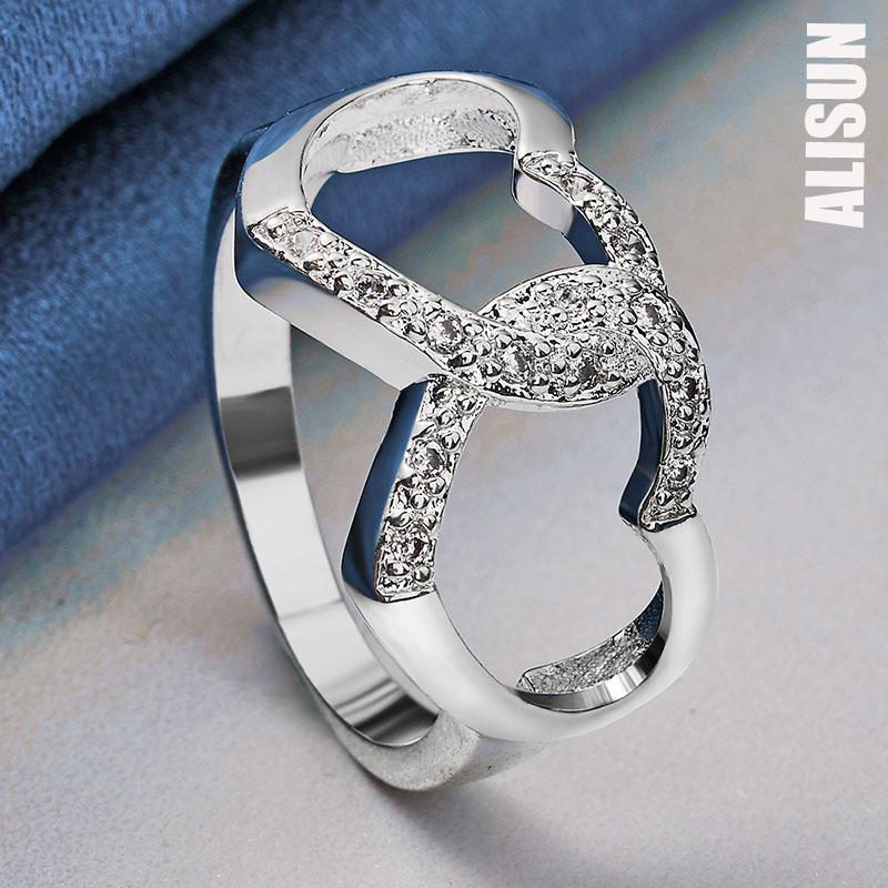 Кольцо с двойным сердцем из стерлингового серебра 925 пробы и цирконием AAA, модные свадебные украшения